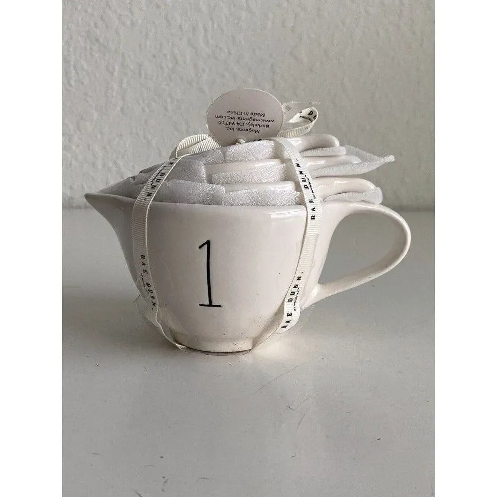 Rae Dunn White Tea Cup Measuring Cups With Cute Handle 4 Piece Set New with Tags